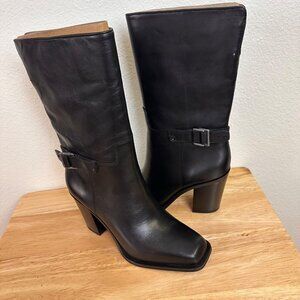 Sarto Franco Womens Leather Upper Mid-Calf Square Toe Block Heel Boots Size 7
